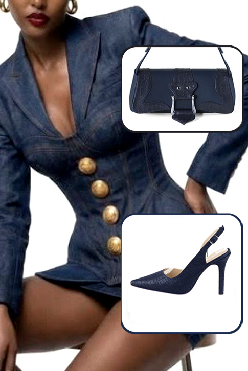 Women's navy blue elegant slingback heels. Pointed toe. High slim heel - Top view